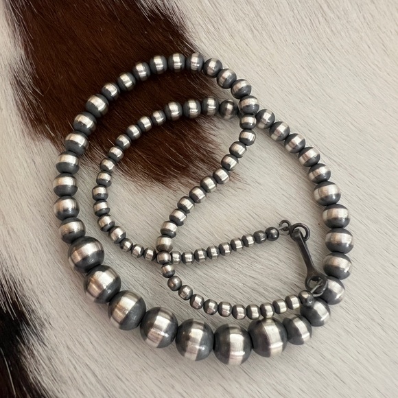 Native American Jewelry - ❤️ 16” 3mm to 8mm Graduated Desert Pearls Navajo Beads Necklace Sterling Unisex